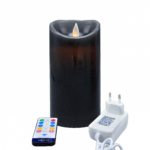 Vlamloze LED wax kaars zwart met moving vlam D7,5 X H15 CM met afstandsbediening