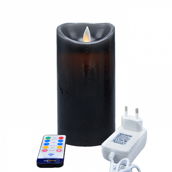 Vlamloze LED wax kaars zwart met moving vlam D7,5 X H15 CM met afstandsbediening