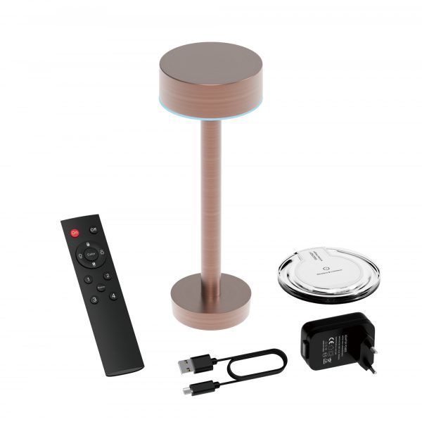 tafellamp oplaadbaar antique copper met oplader en afstandbediening van dorsetto 