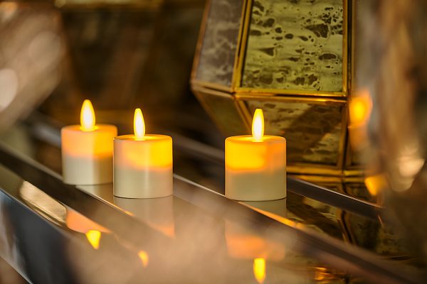 3 dorsetto waxinelichtjes met sfeervolle achtergrond 
