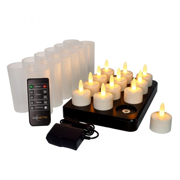 LED-Waxine/theelichtjes waterdicht oplaadbaar brandtijd 105 uur warm wit (12 stuks) met afstandsbediening