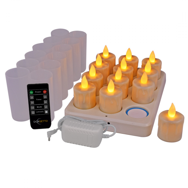 LED-Waxine/theelichtjes waterdicht oplaadbaar brandtijd 105 uur warm wit (12 stuks) met afstandsbediening