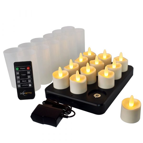 Oplaadbare LED waxine/theelichtjes brandtijd 105 uur warm wit waterdicht (12 stuks met afstandsbediening)