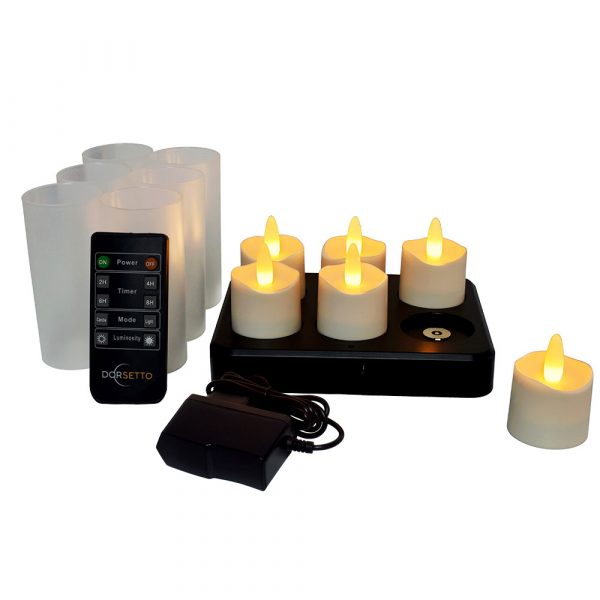 Oplaadbare LED waxine/theelichtjes 105 uur warm wit (6 stuks met afstandsbediening)