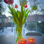 LED Kaarsjes in een houder van roze glas