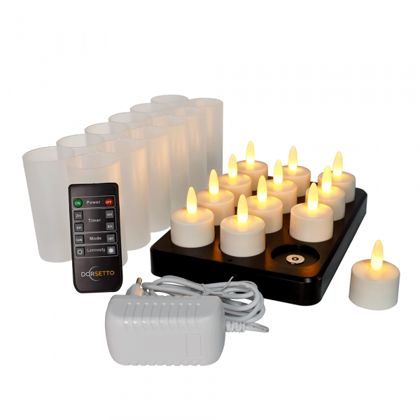 Oplaadbare LED waxine/theelichtjes 105 uur warm wit (12 stuks met afstandsbediening)
