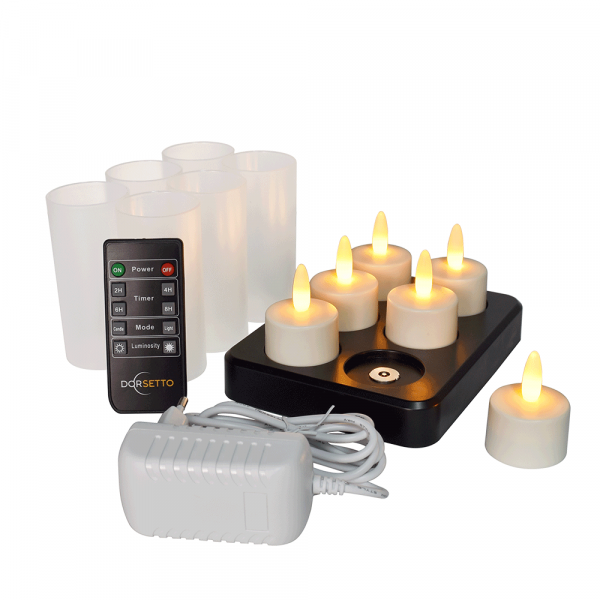 Oplaadbare LED waxine/theelichtjes 105 uur warm wit (6 stuks met afstandsbediening)