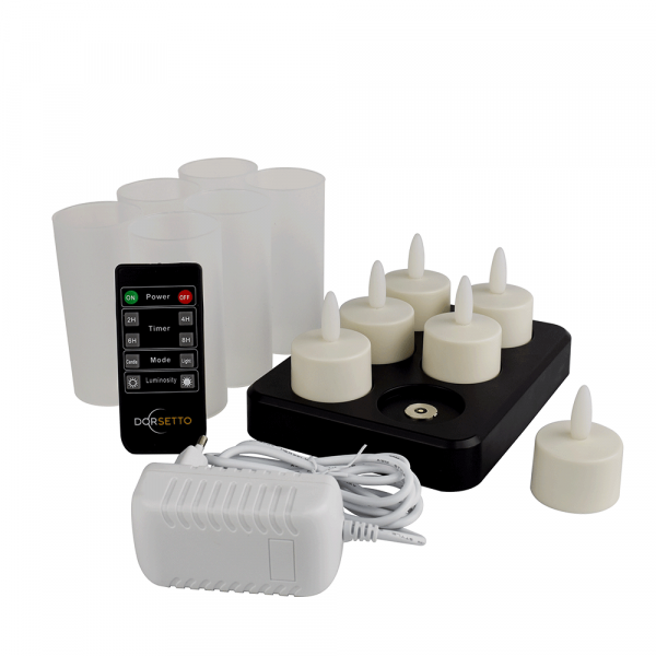Oplaadbare LED waxine/theelichtjes 105 uur warm wit (6 stuks met afstandsbediening)