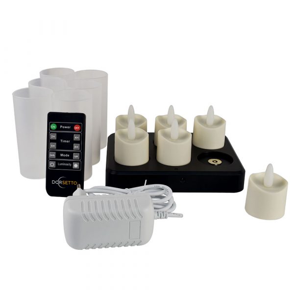 Oplaadbare LED waxine/theelichtjes 105 uur warm wit (6 stuks met afstandsbediening)