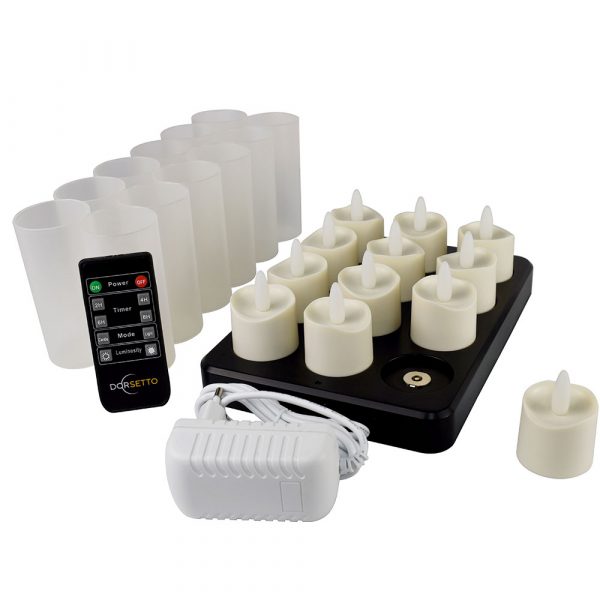 Oplaadbare LED waxine/theelichtjes 105 uur warm wit (12 stuks met afstandsbediening)