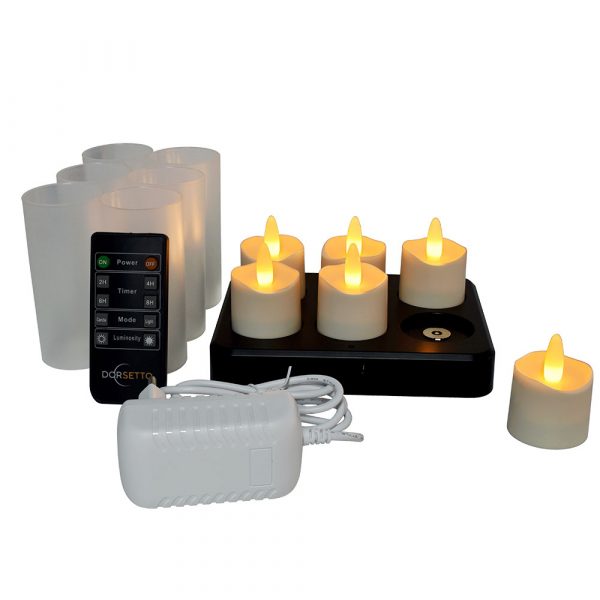 Oplaadbare LED waxine/theelichtjes 105 uur warm wit (6 stuks met afstandsbediening)
