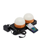 Tafellamp DORSETTO oplaadbaar 105 uur - set van 2 - waterdicht - wit met houtlook - met afstandsbediening