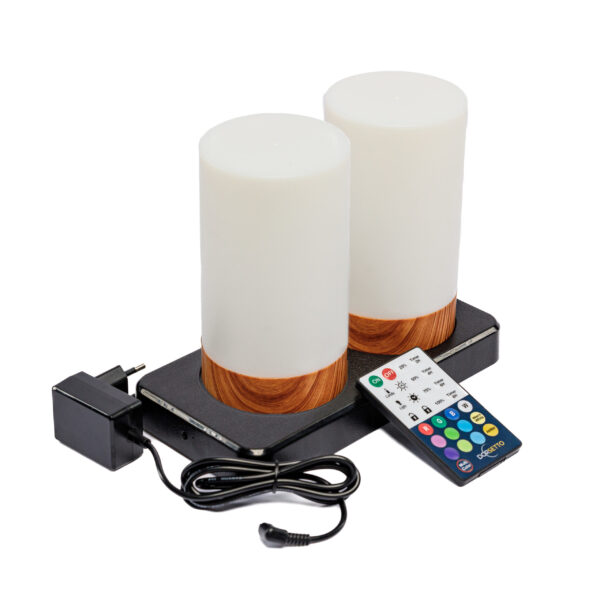 Tafellamp DORSETTO oplaadbaar 105 uur - waterdicht set van 2 - cilindervorm- wit houtlook - met afstandsbediening