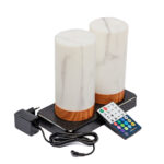 Tafellamp DORSETTO oplaadbaar 105 uur - waterdicht - set van 2 - cilindervorm - marmer wit grijs houtlook - met afstandsbediening
