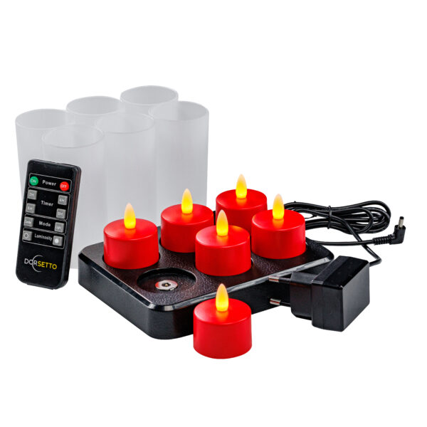 LED-kaarsjes rood oplaadbaar 105 uur – waterdicht- met Afstandsbediening – 6 Stuks – timerfunctie